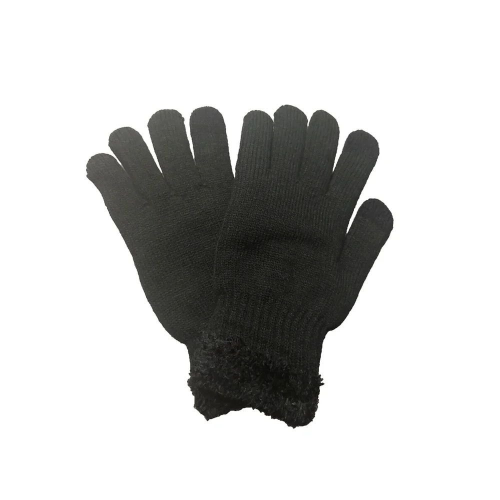 On 34th Rib Stitch Fuzzy Cuff Black Knit Gloves Sz One Size NWT